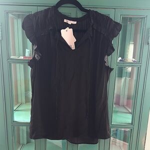 NWT DR2 Black Ruffle Detail Sleeveless Blouse